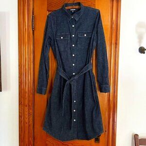 Lands' End Denim Midi Button Down Belted Dress W/Pockets Woman's Size S 6-8